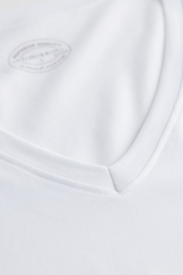 Men Intimissimi Stretch Superior Cotton V-Neck T-Shirt White | 3294170-TM