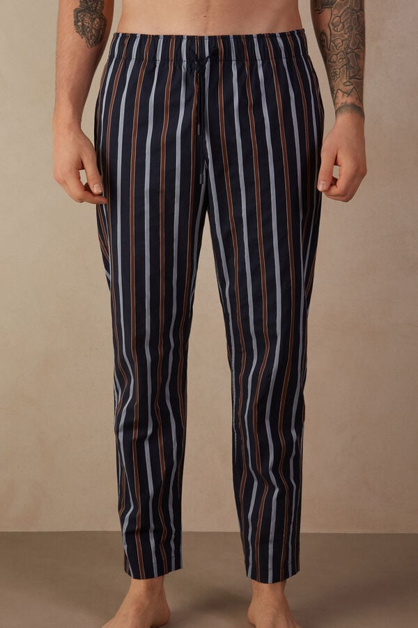 Men Intimissimi Striped Full Length In Plain-Weave Cotton Pants Blue | 5074638-VL