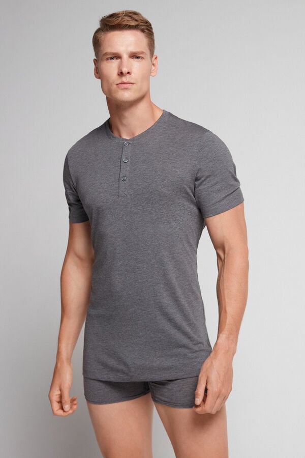 Men Intimissimi Superior Cotton Henley T-Shirt Deep Grey | 7958263-AL