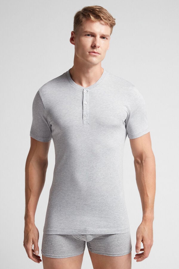 Men Intimissimi Superior Cotton Henley T-Shirt Light Grey | 5187346-BL