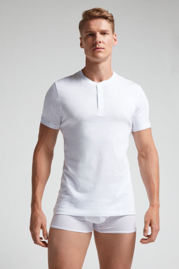 Men Intimissimi Superior Cotton Henley T-Shirt White | 4721953-TF