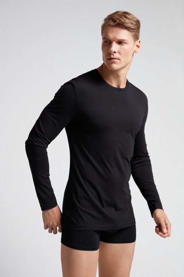 Men Intimissimi Superior Cotton Long Sleeve Black | 7021398-LN