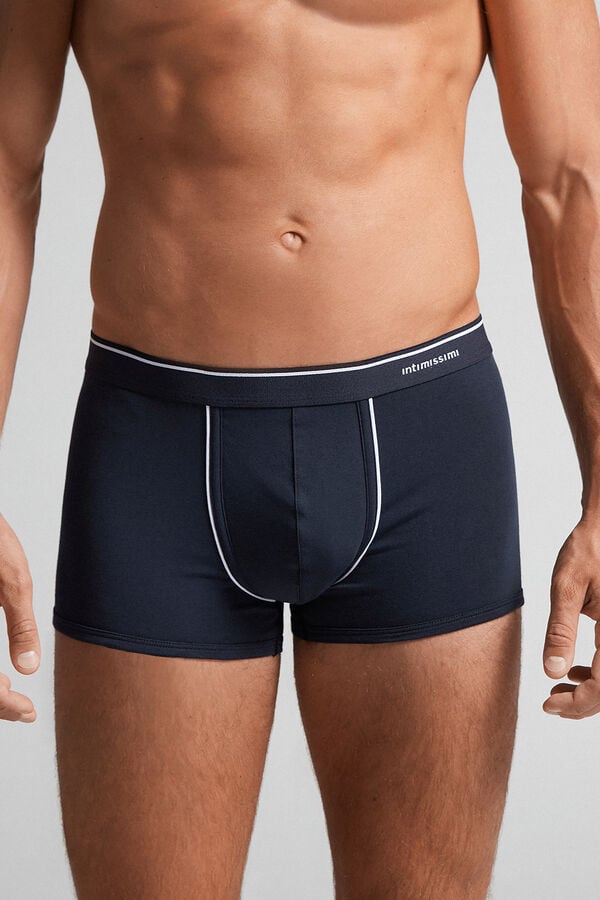 Men Intimissimi Superior Cotton With Exposed Elastic Boxer Blue / White | 4183796-AW