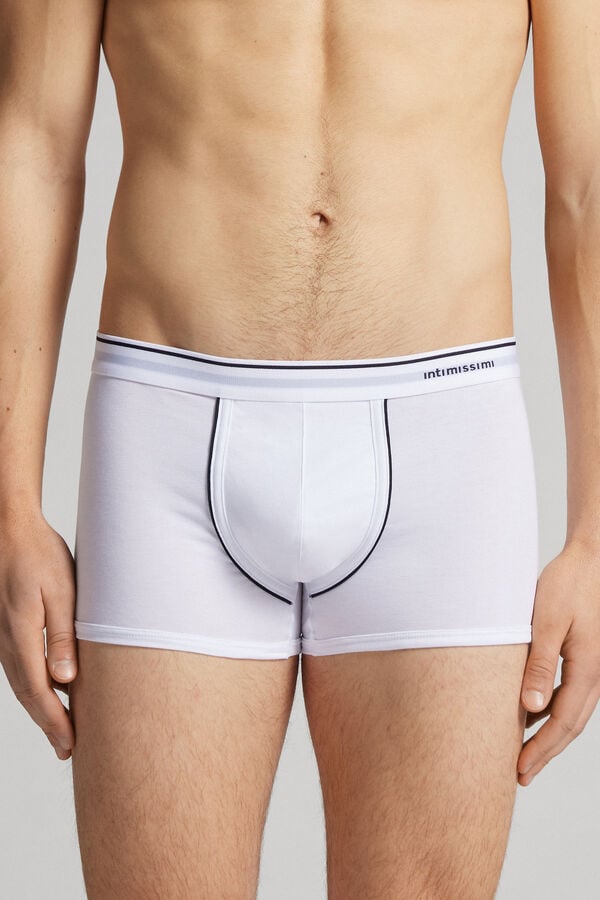 Men Intimissimi Superior Cotton With Exposed Elastic Boxer White / Blue | 6142980-CI