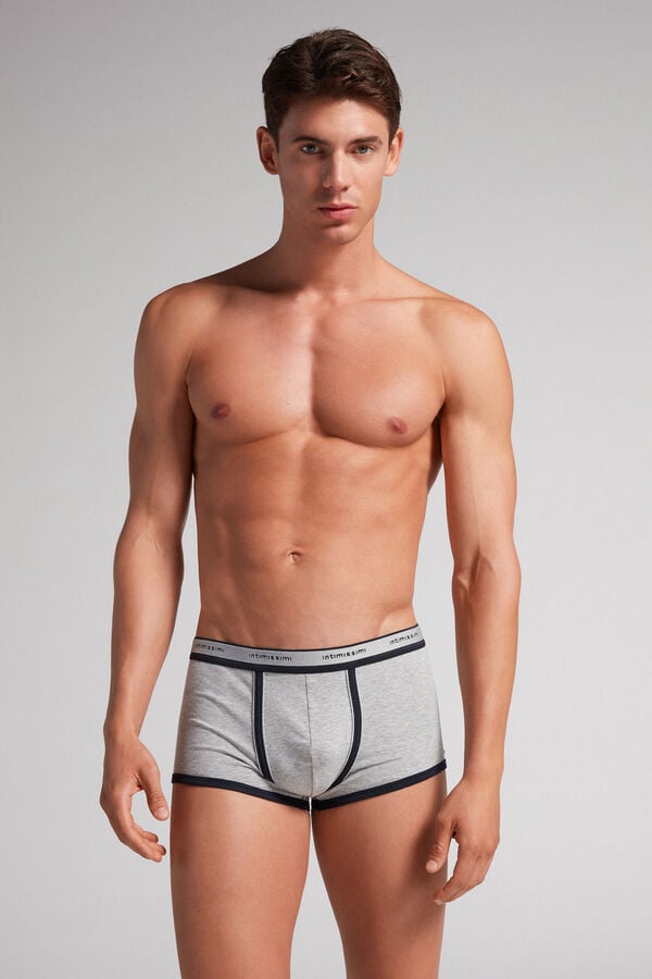 Men Intimissimi Superior Cotton With Logo Boxer Light Grey / Blue | 8324671-BE