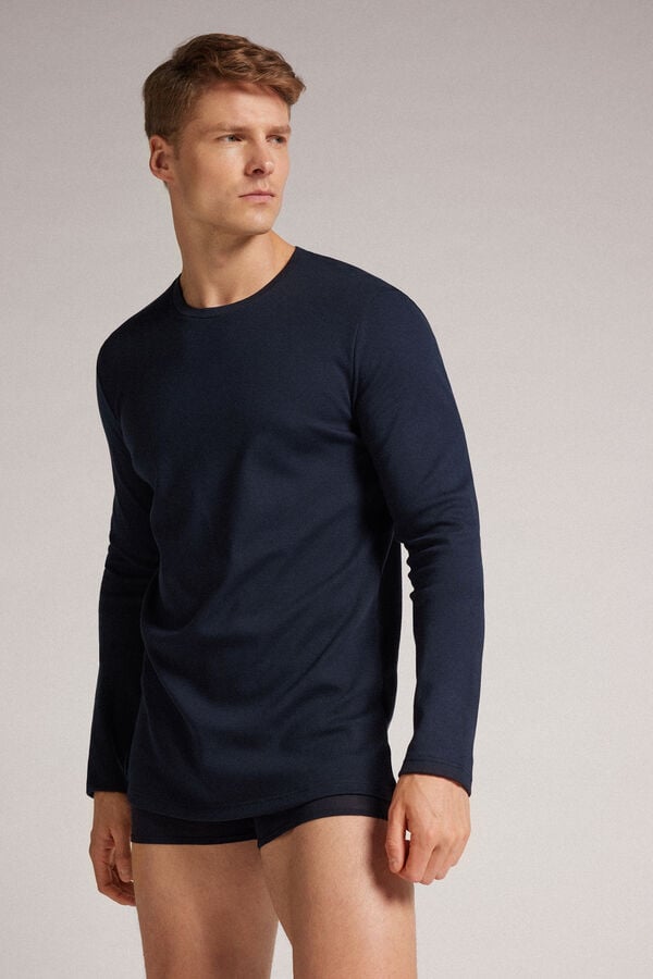 Men Intimissimi Top In Warm Cotton Long Sleeve Black | 7183905-XA