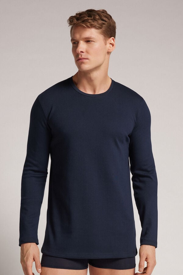 Men Intimissimi Top In Warm Cotton Long Sleeve Black | 7183905-XA