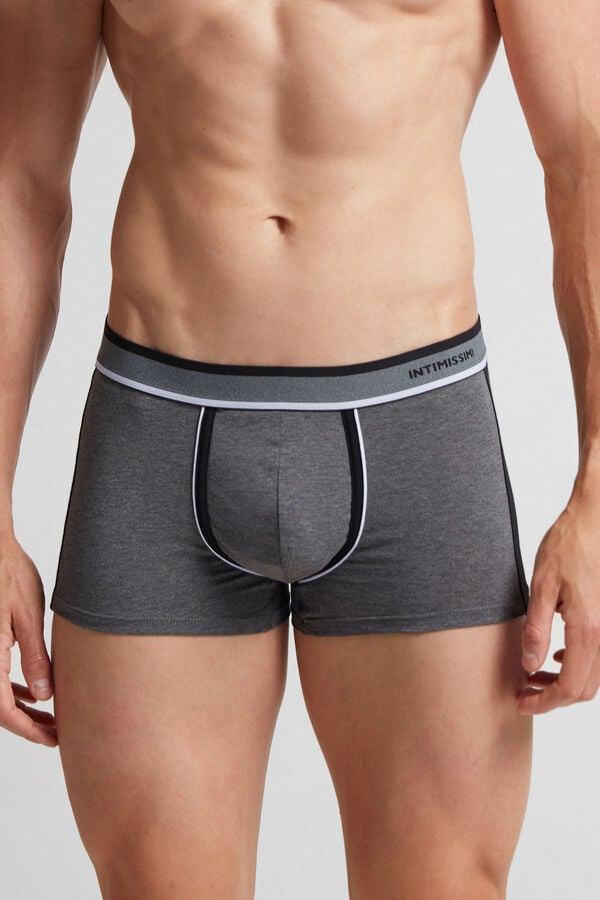 Men Intimissimi Two-Tone Superior Cotton Boxer Deep Grey / Black | 7815430-HI