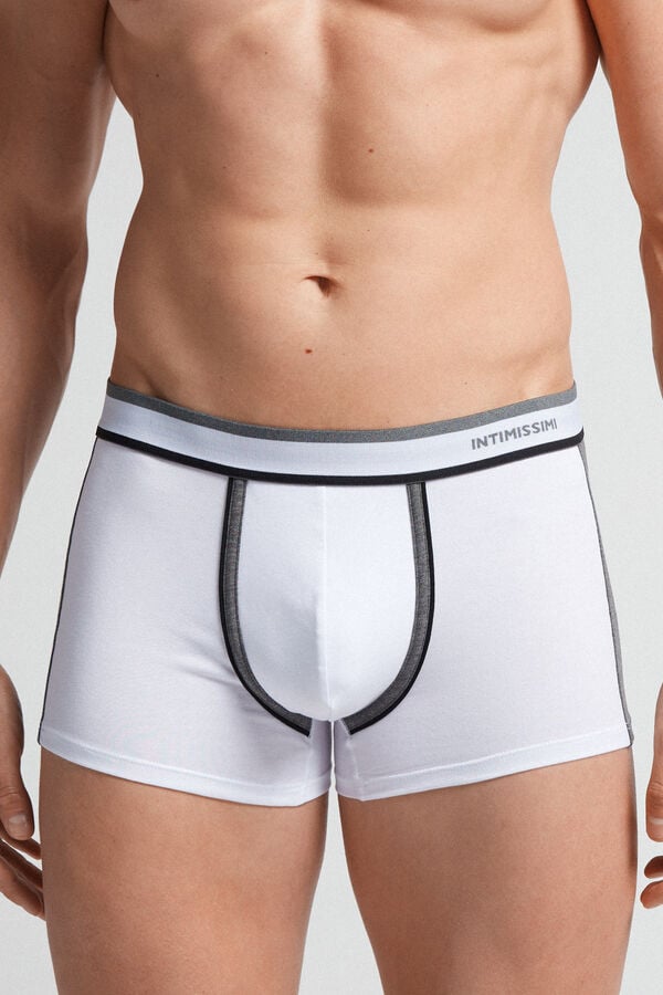 Men Intimissimi Two-Tone Superior Cotton Boxer White / Deep Grey | 4816327-WR