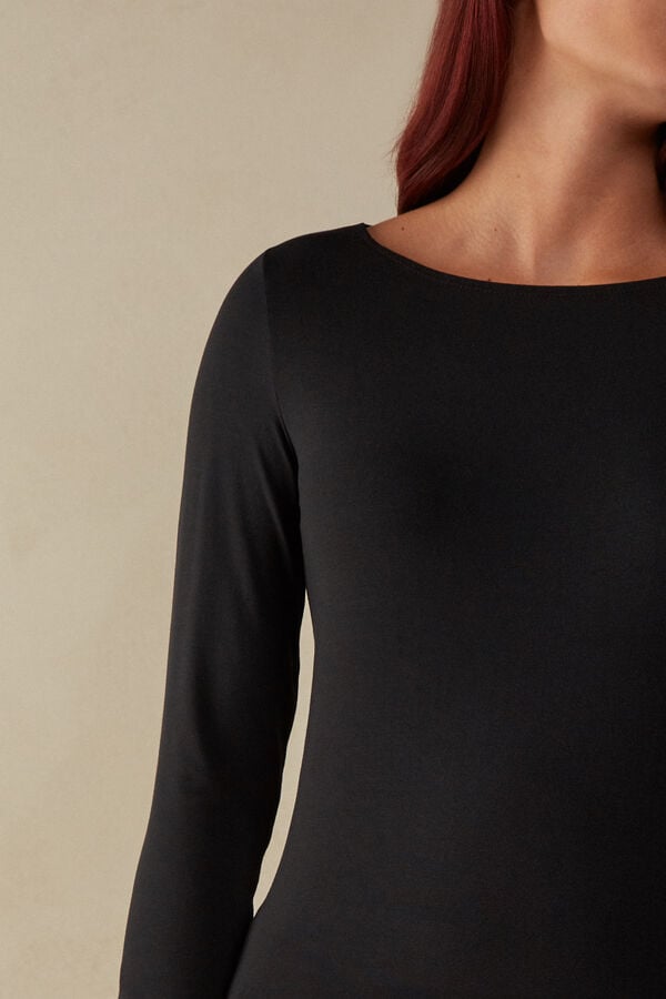 Women Intimissimi Bateau Neck In Micromodal Long Sleeve Black | 6254918-LW