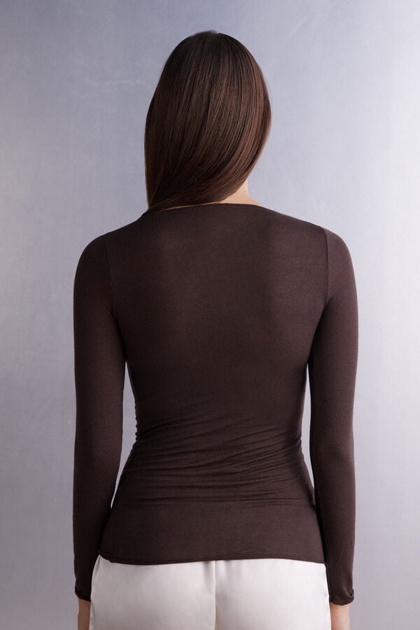 Women Intimissimi Boat Neck Modal Cashmere Ultralight Long Sleeve Brown | 0847523-BQ