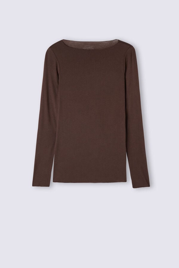 Women Intimissimi Boat Neck Modal Cashmere Ultralight Long Sleeve Brown | 0847523-BQ