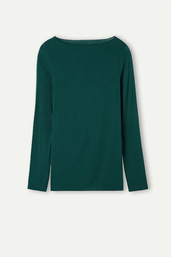 Women Intimissimi Boat Neck Modal Cashmere Ultralight Long Sleeve Green | 7849253-UJ