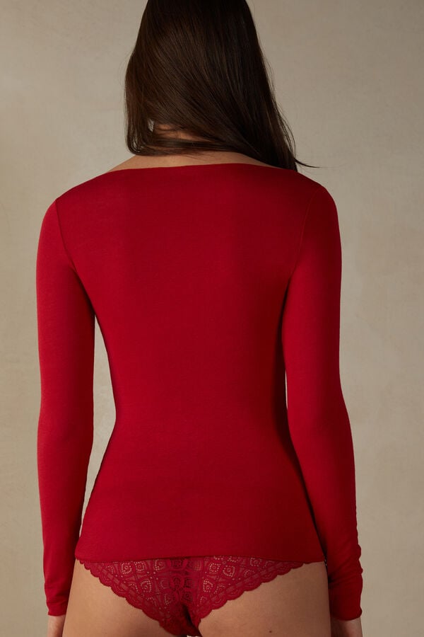 Women Intimissimi Boat Neck Modal Cashmere Ultralight Long Sleeve Red | 0175924-IN