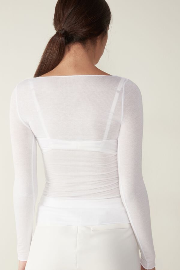 Women Intimissimi Boat Neck Modal Cashmere Ultralight Long Sleeve White | 9264871-MQ