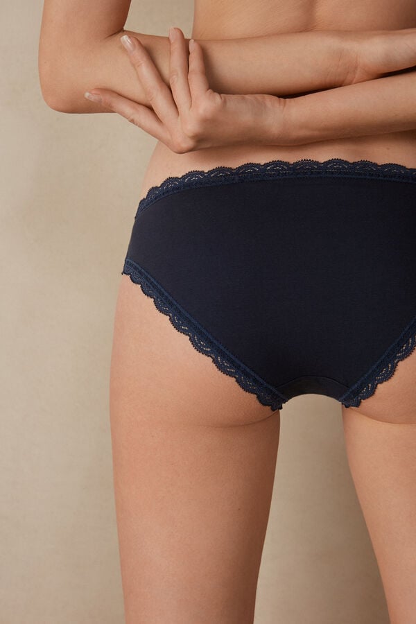 Women Intimissimi Cotton And Lace Panties Blue | 6573480-IY