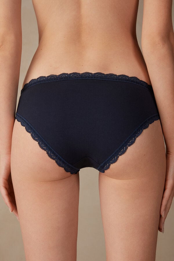 Women Intimissimi Cotton And Lace Panties Blue | 6573480-IY