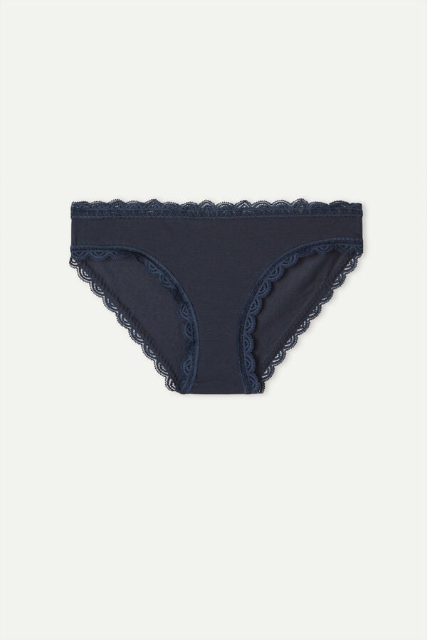 Women Intimissimi Cotton And Lace Panties Blue | 6573480-IY