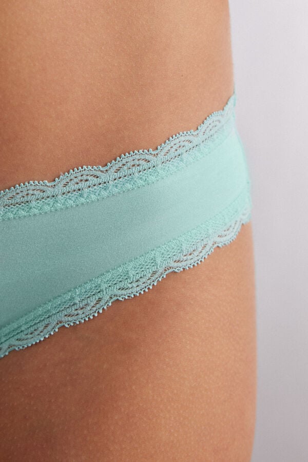 Women Intimissimi Cotton And Lace Panties Green | 1629754-QJ