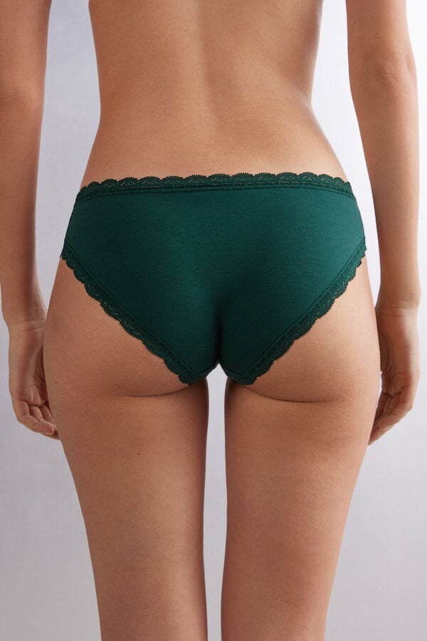 Women Intimissimi Cotton And Lace Panties Green | 0457921-UC