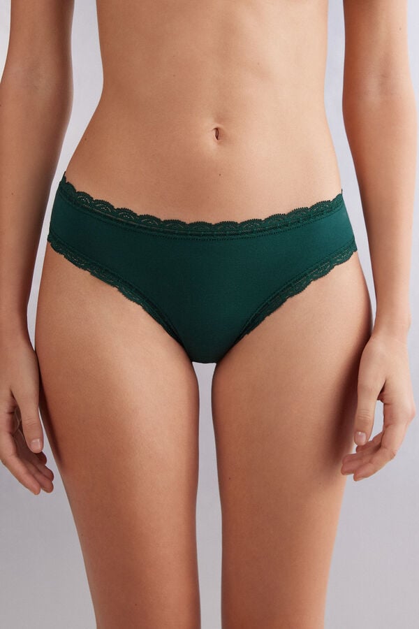 Women Intimissimi Cotton And Lace Panties Green | 0457921-UC