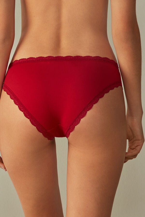 Women Intimissimi Cotton And Lace Panties Red | 2347819-ZN