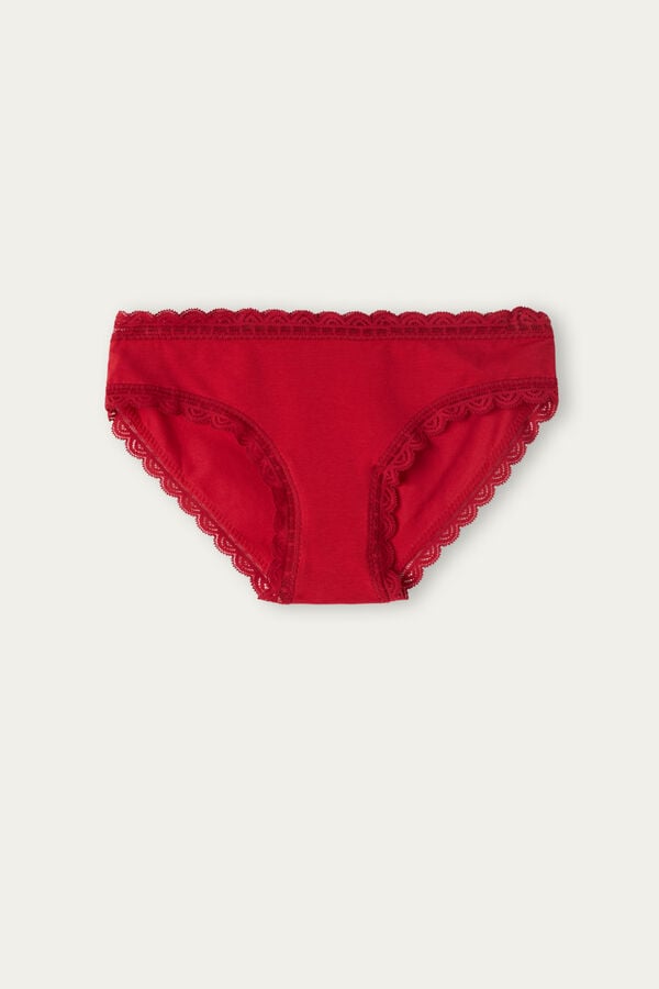 Women Intimissimi Cotton And Lace Panties Red | 2347819-ZN