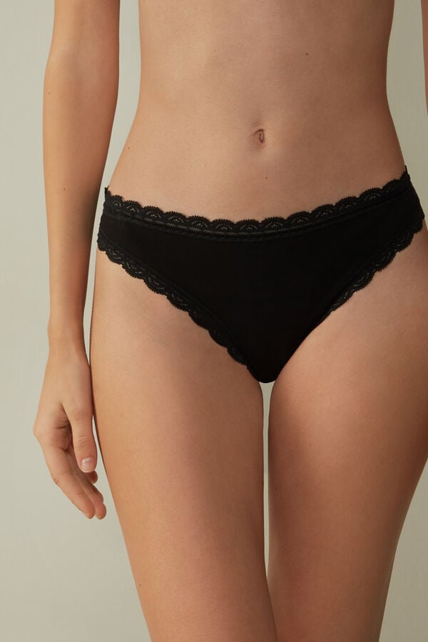 Women Intimissimi Cotton And Lacezilian Briefs Black | 2509814-CY