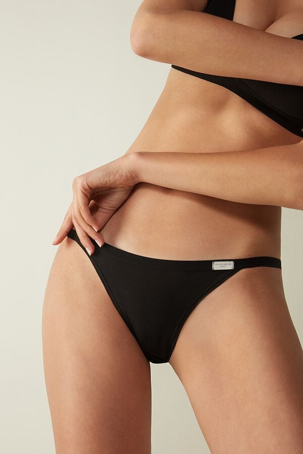 Women Intimissimi Cotton String Panties Black | 2468053-IS