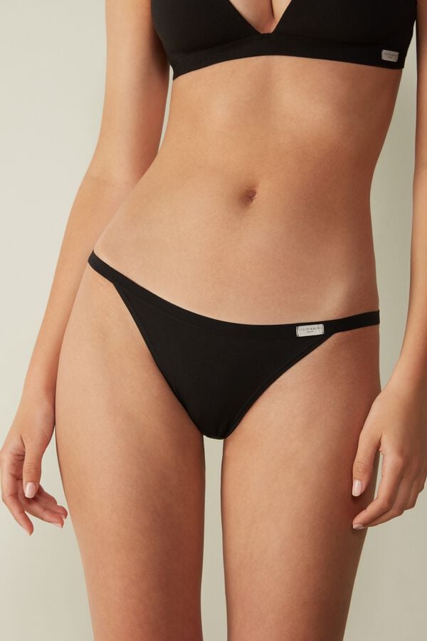 Women Intimissimi Cotton String Panties Black | 2468053-IS