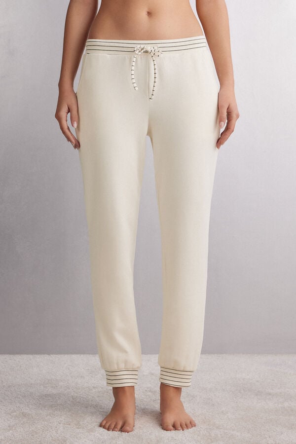 Women Intimissimi Creamy Stripes Jogger Pants White | 7369154-SV