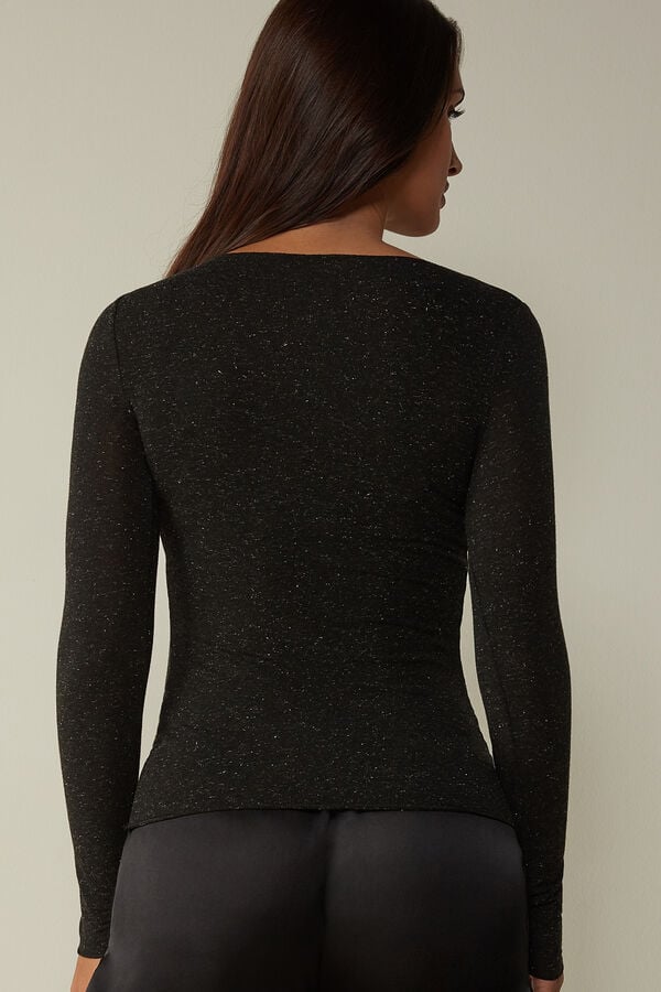 Women Intimissimi Crewneck In Modal Light With Cashmere Lamé Sweater Black | 9154807-JL