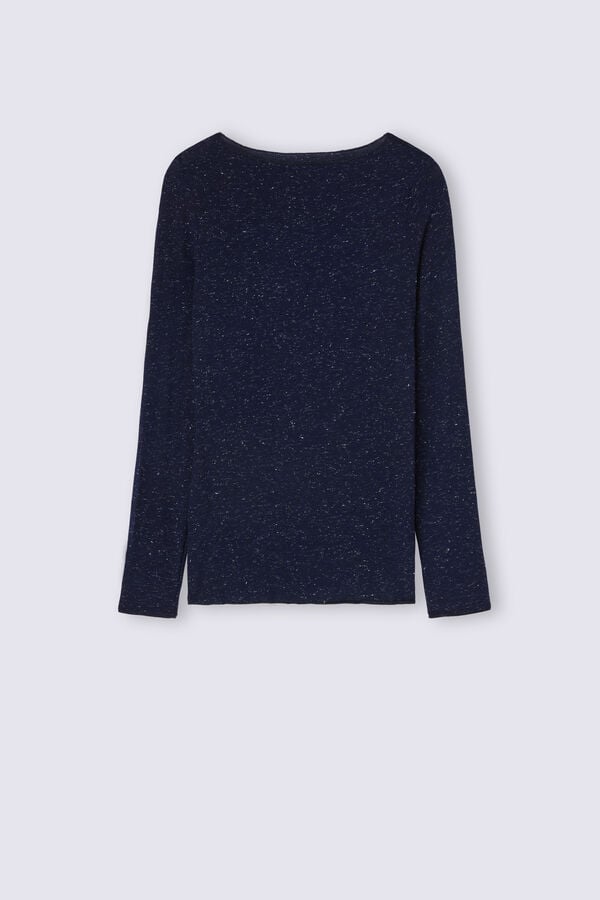 Women Intimissimi Crewneck In Modal Light With Cashmere Lamé Sweater Blue | 3714905-UN