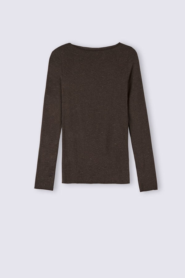 Women Intimissimi Crewneck In Modal Light With Cashmere Lamé Sweater Brown | 0698453-JQ