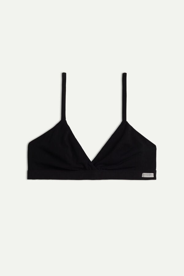 Women Intimissimi Emma Triangle Natural Cotton Bra Black | 5049873-HI