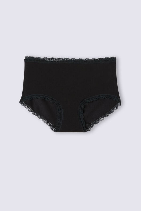 Women Intimissimi High Rise Cotton And Lace Hipsters Briefs Black | 3419786-MJ