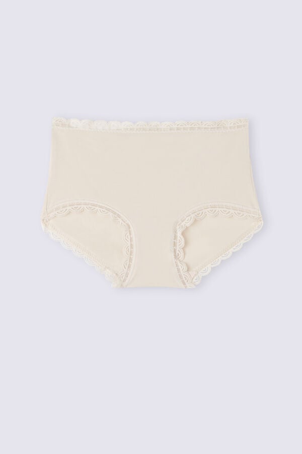 Women Intimissimi High Rise Cotton And Lace Hipsters Briefs Cream Pink | 3815904-EI