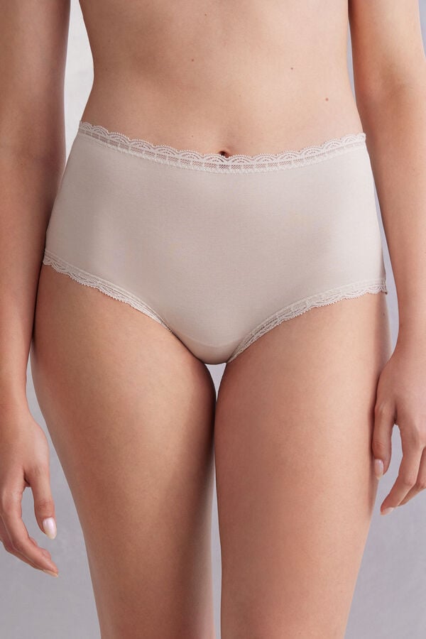 Women Intimissimi High Rise Cotton And Lace Hipsters Briefs Cream Pink | 3815904-EI