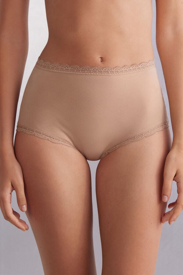 Women Intimissimi High Rise Cotton And Lace Hipsters Briefs Orange Beige | 8650147-VO