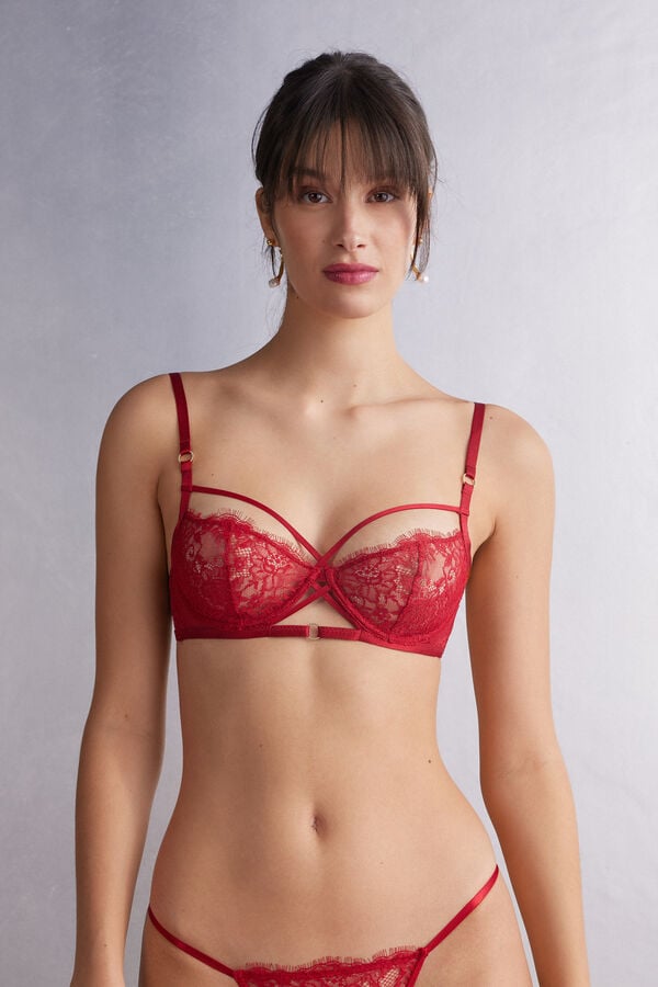 Women Intimissimi Intricate Surface Demi-Cup Bra Red | 4867501-GO