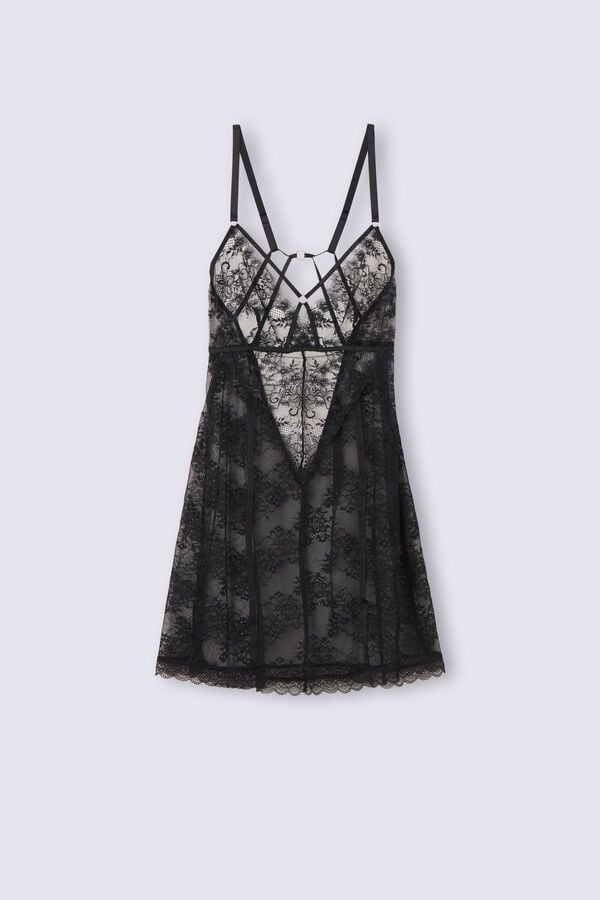 Women Intimissimi Intricate Surface Lace Babydoll Pajamas Black | 7326098-AT