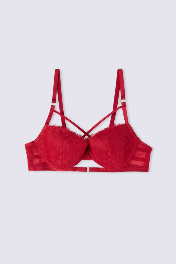 Women Intimissimi Intricate Surface Sofia Balconette Bra Red | 3065249-JO