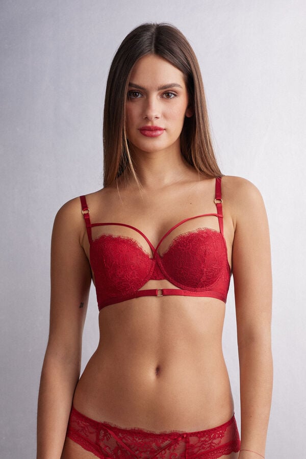 Women Intimissimi Intricate Surface Sofia Balconette Bra Red | 3065249-JO