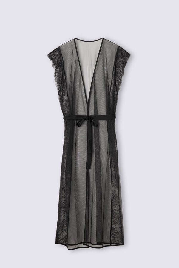 Women Intimissimi Intricate Surface Tulle Robe Black | 0983152-AR