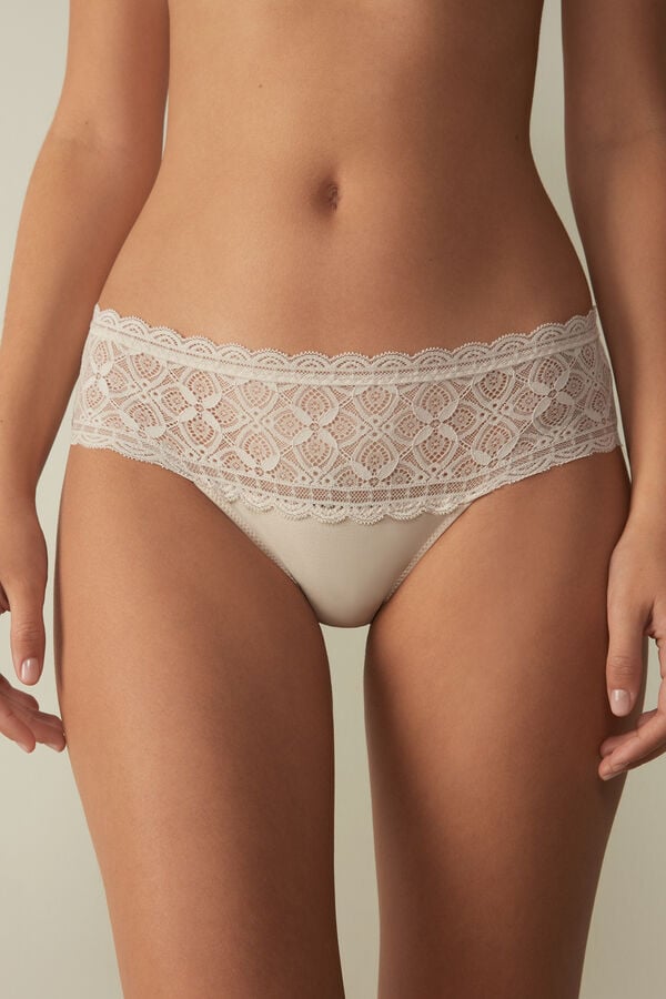 Women Intimissimi Lace And Cotton High Rise Panties Cream Pink | 4875136-CQ