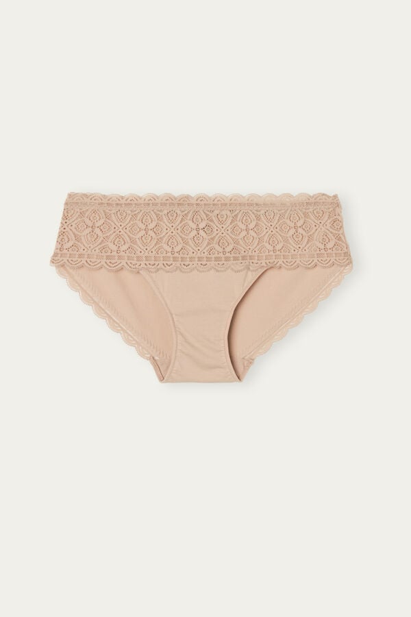 Women Intimissimi Lace And Cotton High Rise Panties Orange Beige | 9542136-XK