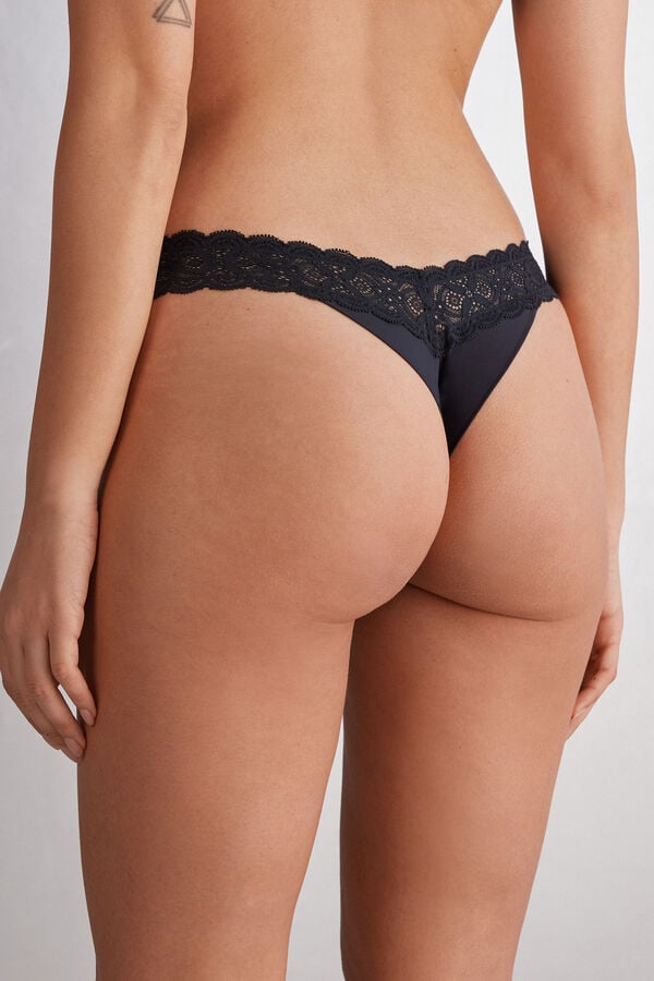 Women Intimissimi Lace And Microfiber ‘80s Stylezilian Briefs Black | 7281395-EX