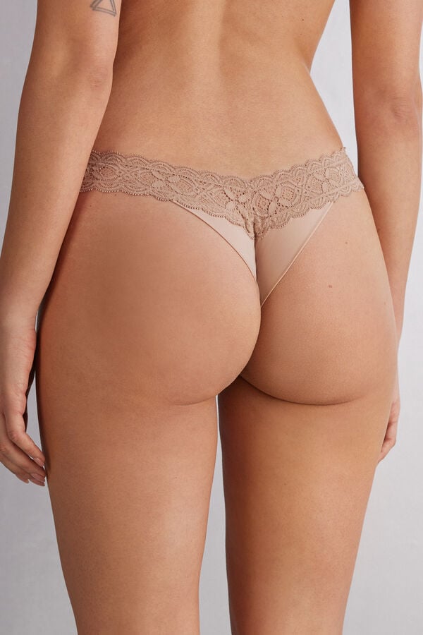 Women Intimissimi Lace And Microfiber ‘80s Stylezilian Briefs Orange Beige | 0186574-GM