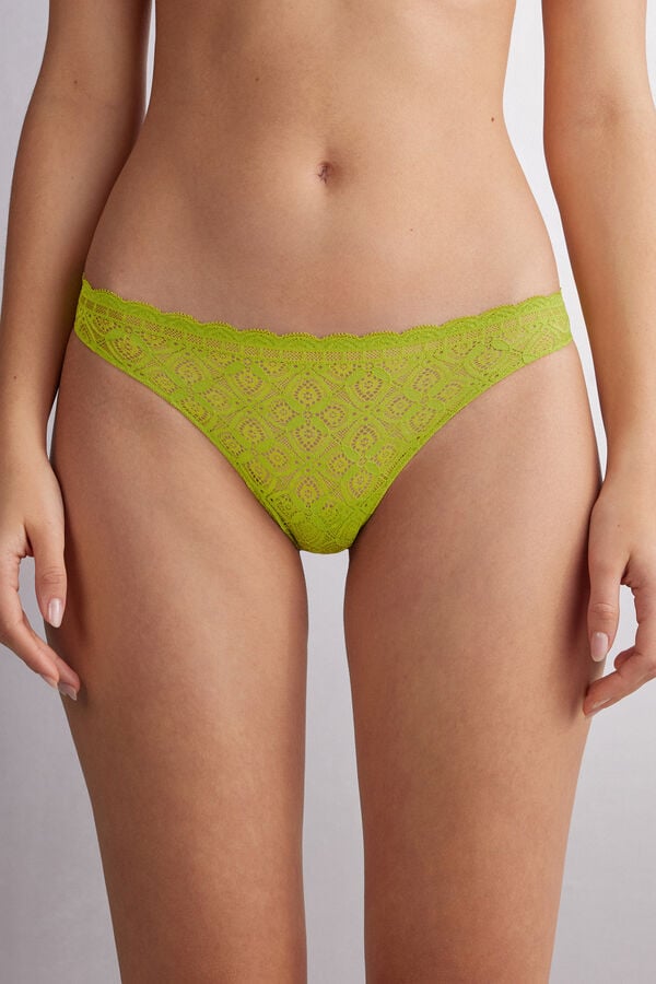 Women Intimissimi Lace And Microfiberzilian Briefs Green | 1493628-TA