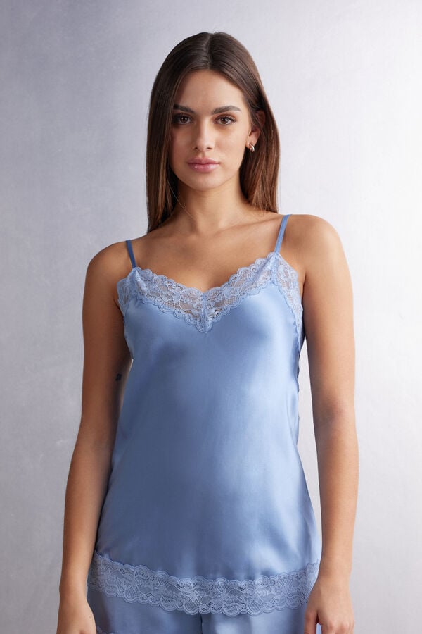 Women Intimissimi Lace And Silk Tank Top Blue | 6784523-OE